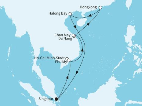 Routenkarte Faszination Südostasien mit Mein Schiff 6