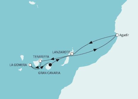 Mein Schiff 7 Routenkarte Kanaren mit Marokkoa abb/bis LasPalmas Winter 26/27